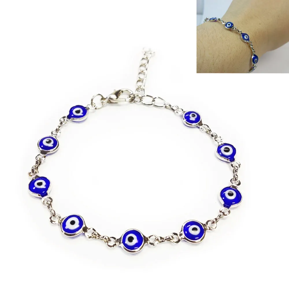 1 Evil Eye Bracelet Chain Turkish Nazar Fatima Hand Hamsa Kabbalah Silver Plated