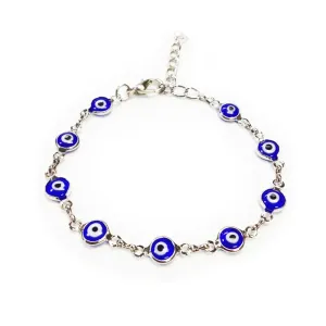 1 Evil Eye Bracelet Chain Turkish Nazar Fatima Hand Hamsa Kabbalah Silver Plated