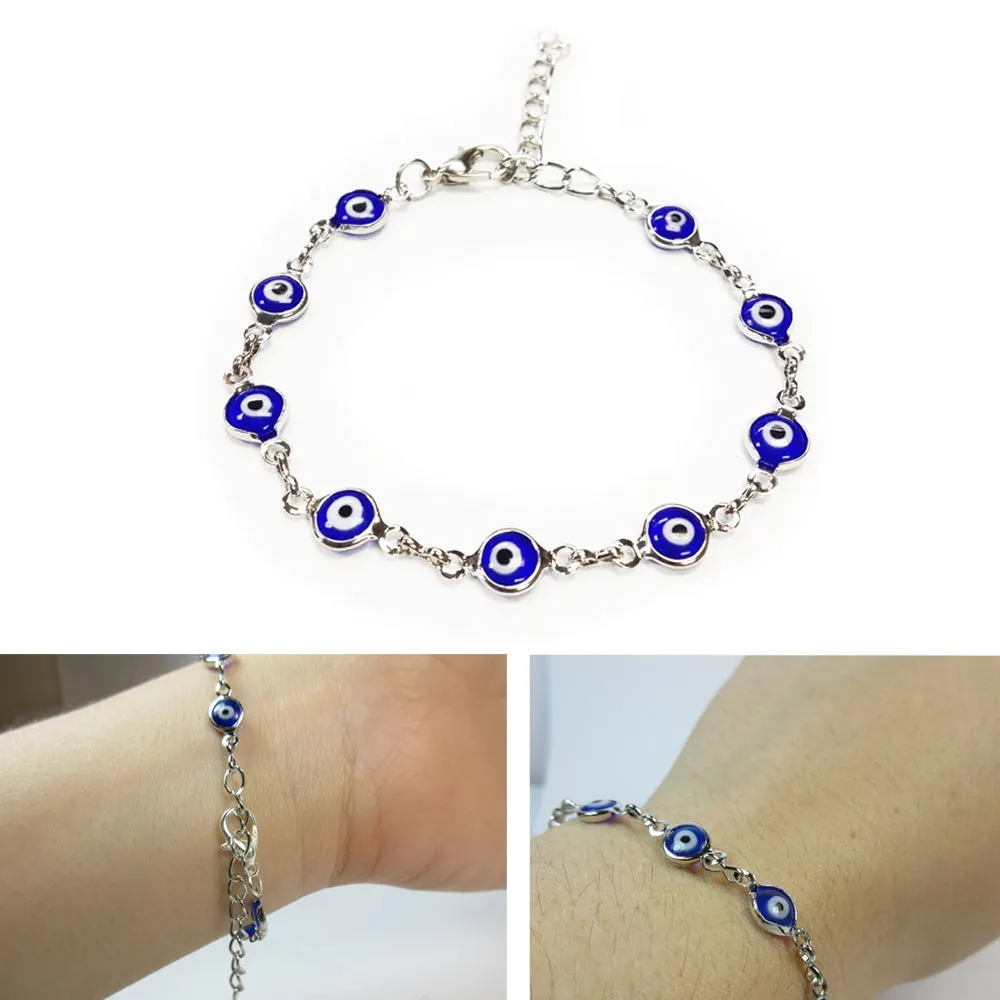 1 Evil Eye Bracelet Chain Turkish Nazar Fatima Hand Hamsa Kabbalah Silver Plated