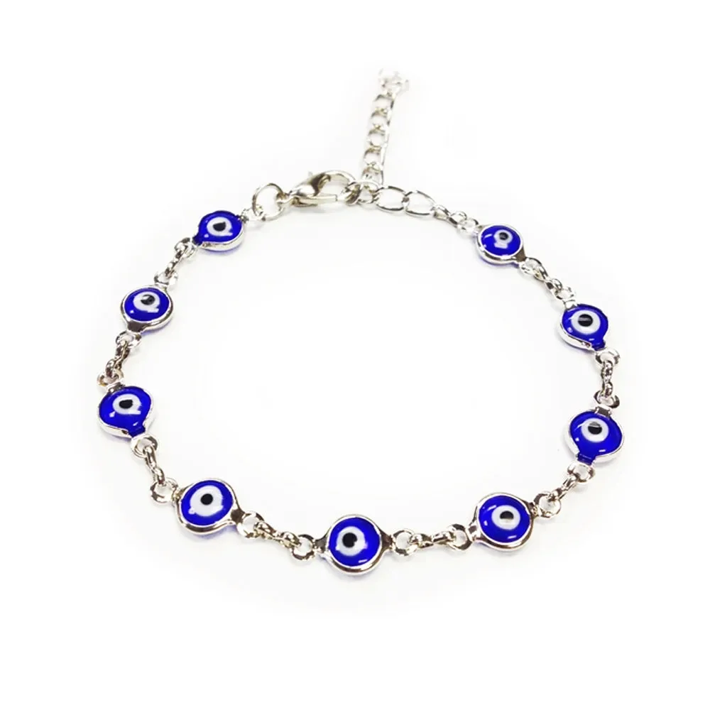 1 Evil Eye Bracelet Chain Turkish Nazar Fatima Hand Hamsa Kabbalah Silver Plated