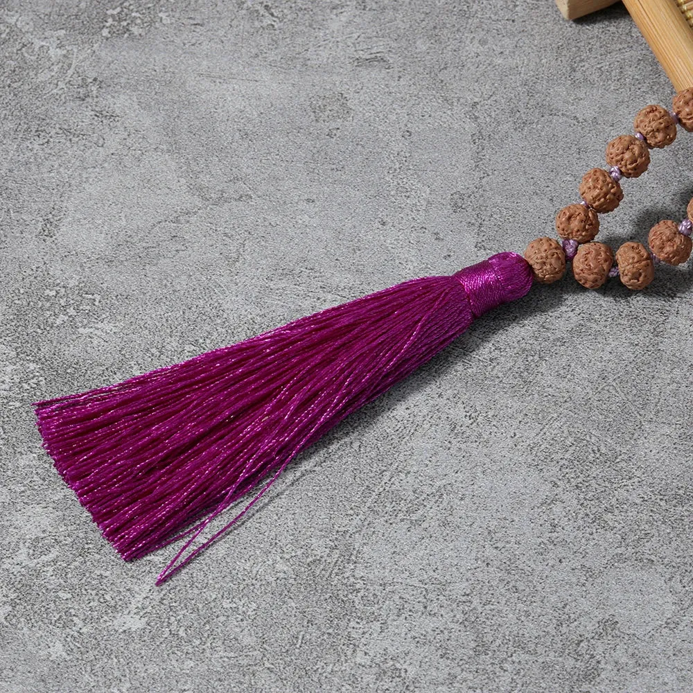 108 Rudraksha Beaded Knotted Necklace Natural Stone Marker Yoga Meditation