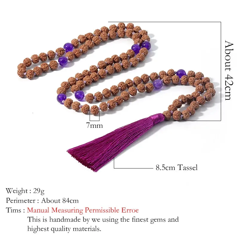 108 Rudraksha Beaded Knotted Necklace Natural Stone Marker Yoga Meditation