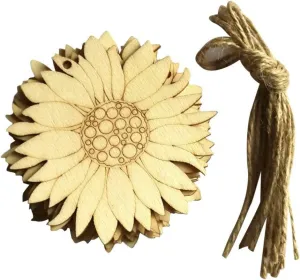 10Pcs Wood Slices Unfinished Wood Cutouts Shapes Pieces Sun Flower Crafts Confetti DIY Pendants with Hemp Rope