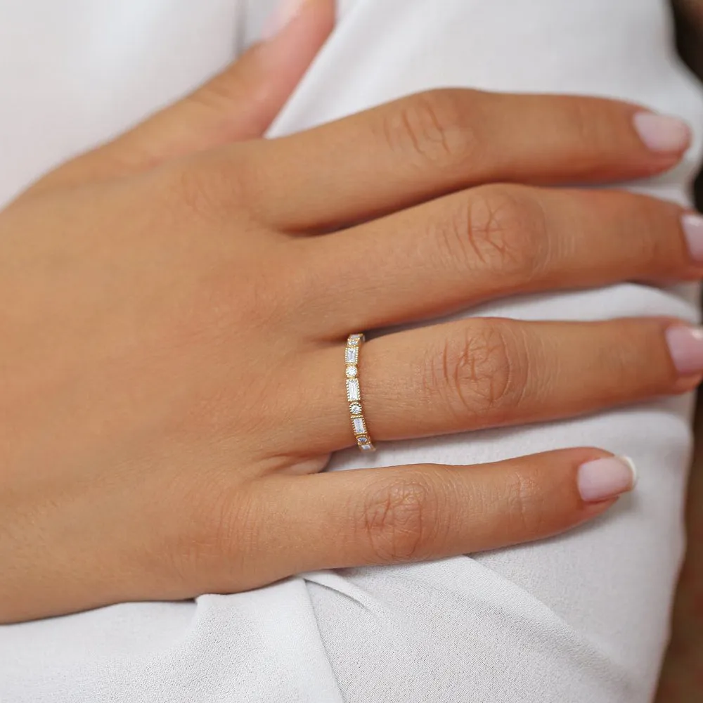 14K Gold Baguette and Round Diamond Ring