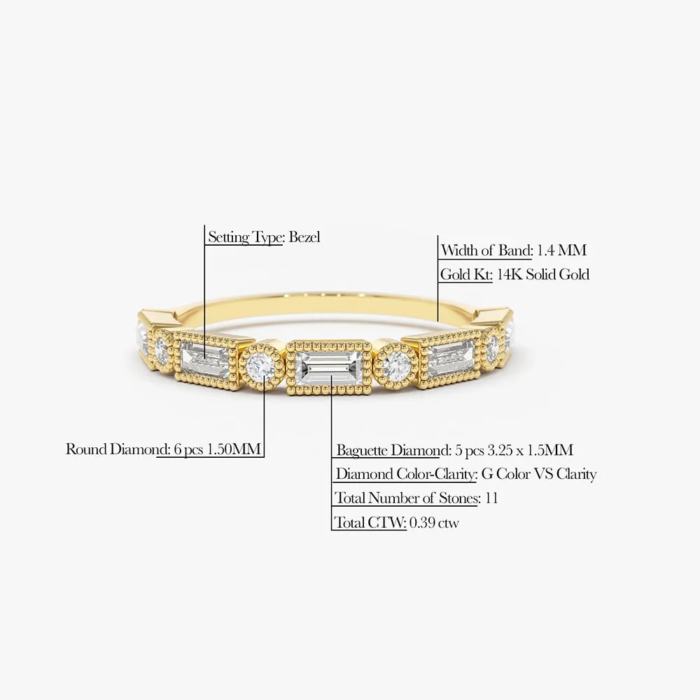 14K Gold Baguette and Round Diamond Ring
