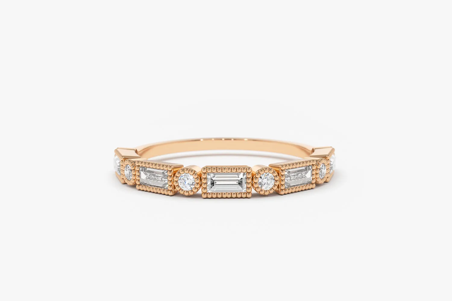14K Gold Baguette and Round Diamond Ring