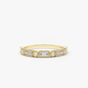 14K Gold Baguette and Round Diamond Ring
