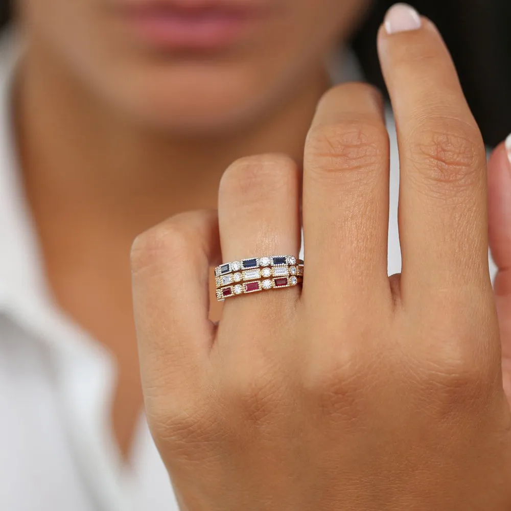 14K Gold Baguette and Round Diamond Ring
