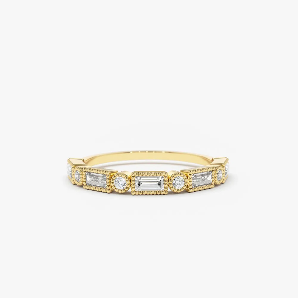 14K Gold Baguette and Round Diamond Ring