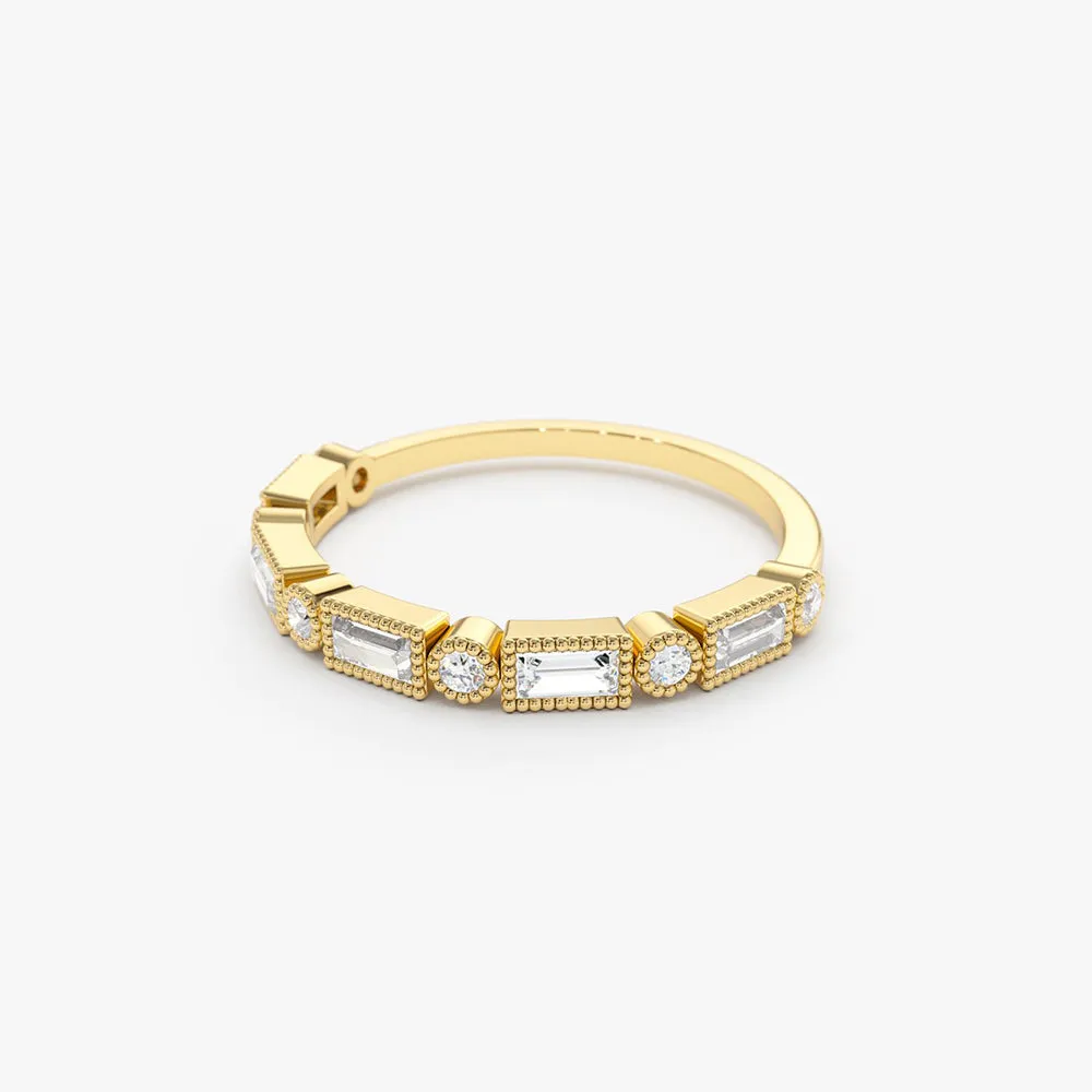 14K Gold Baguette and Round Diamond Ring