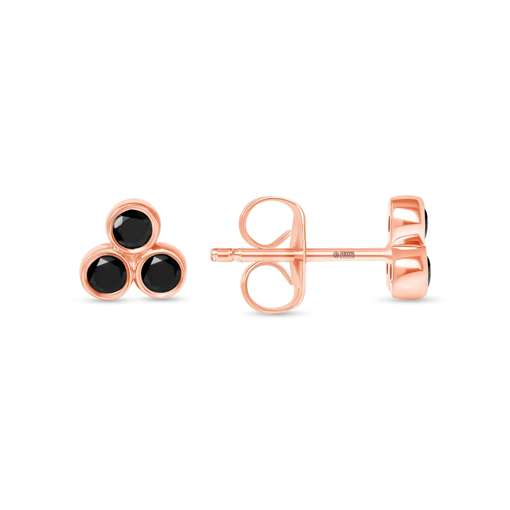 14K Gold Trio Black Diamond Stud Earrings