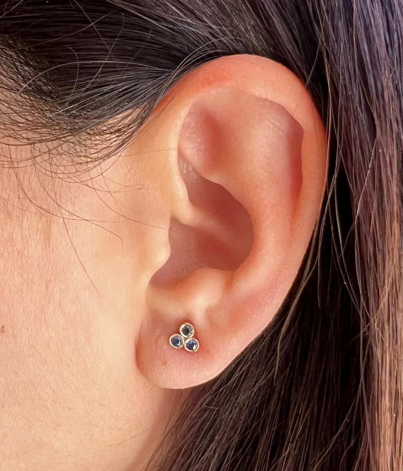 14K Gold Trio Black Diamond Stud Earrings