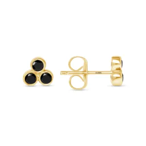 14K Gold Trio Black Diamond Stud Earrings