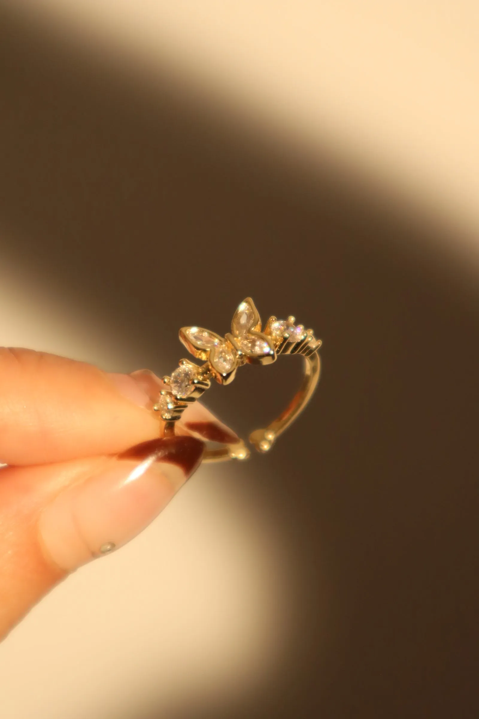 14K Real Gold Plated Butterfly Diamonds Ring
