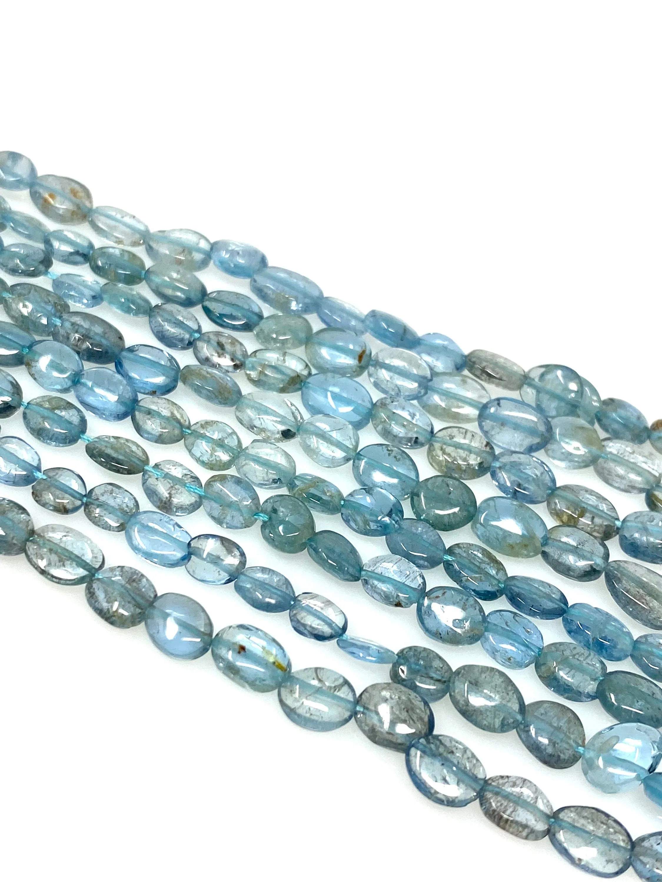 15” Rare Santa Maria Aquamarine Gemstone Beads, Aquamarine Oval Nugget Smooth Beads, Bulk Wholesale Beads, 4x3mm - 8x6mm