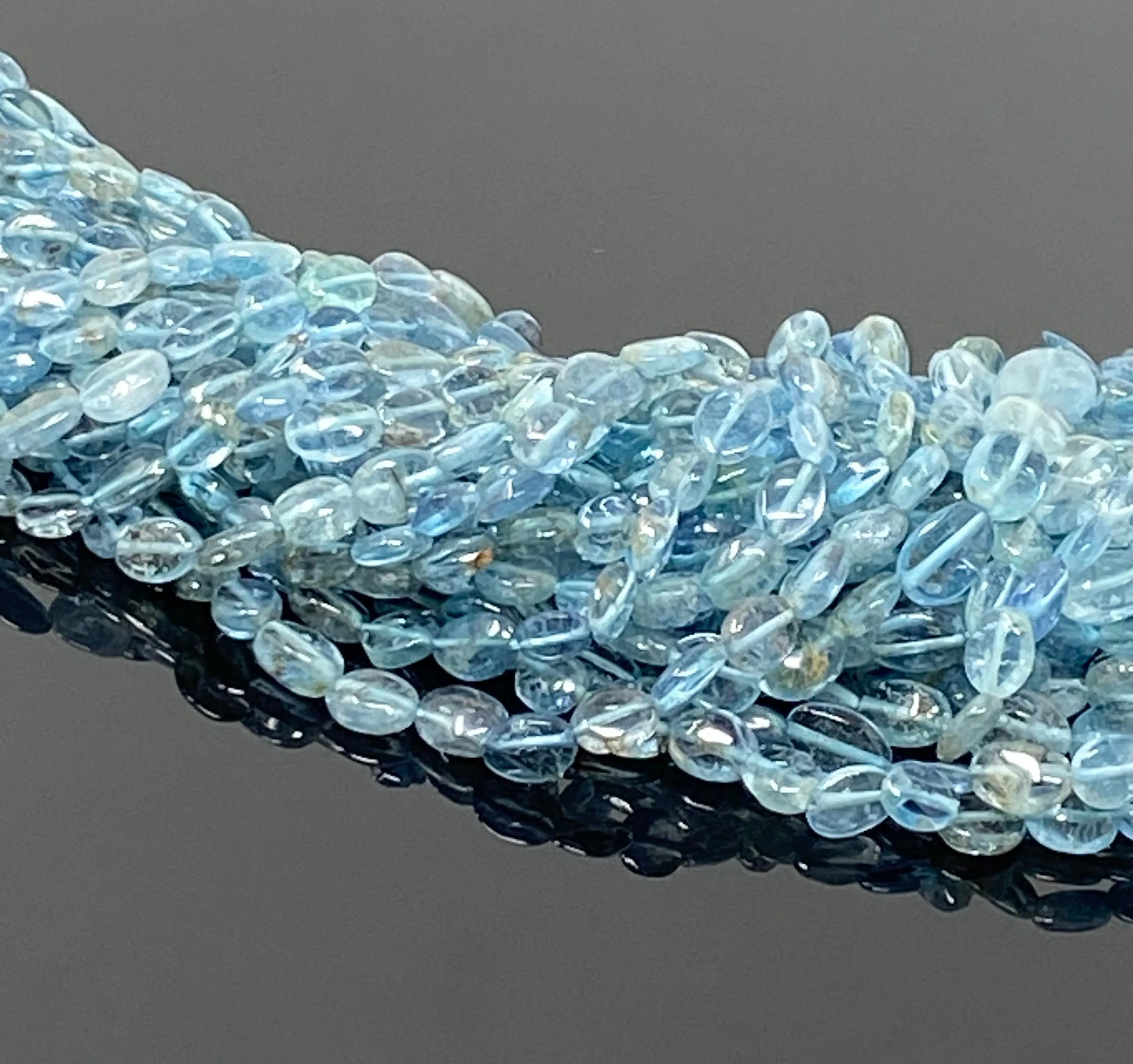 15” Rare Santa Maria Aquamarine Gemstone Beads, Aquamarine Oval Nugget Smooth Beads, Bulk Wholesale Beads, 4x3mm - 8x6mm