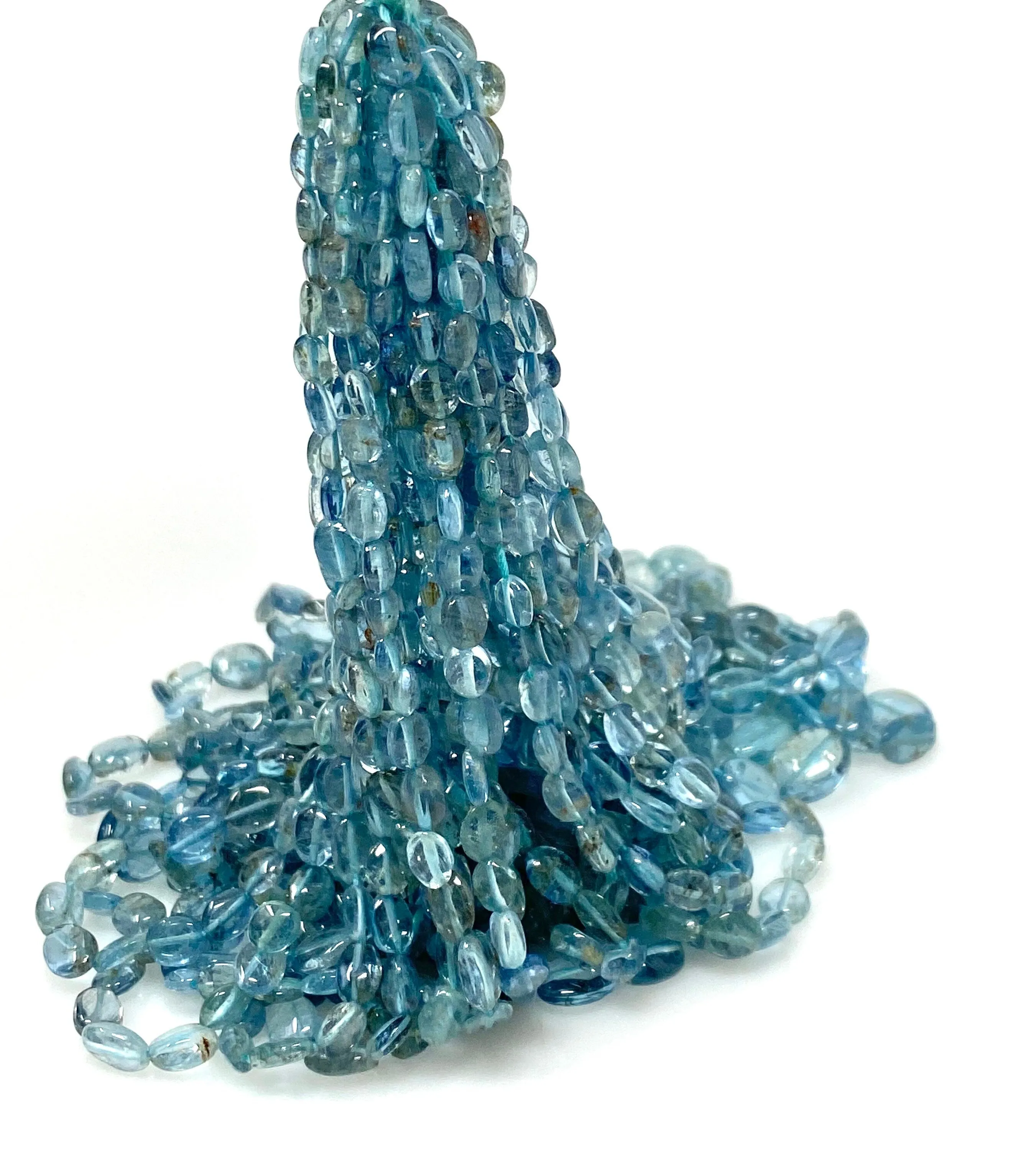 15” Rare Santa Maria Aquamarine Gemstone Beads, Aquamarine Oval Nugget Smooth Beads, Bulk Wholesale Beads, 4x3mm - 8x6mm