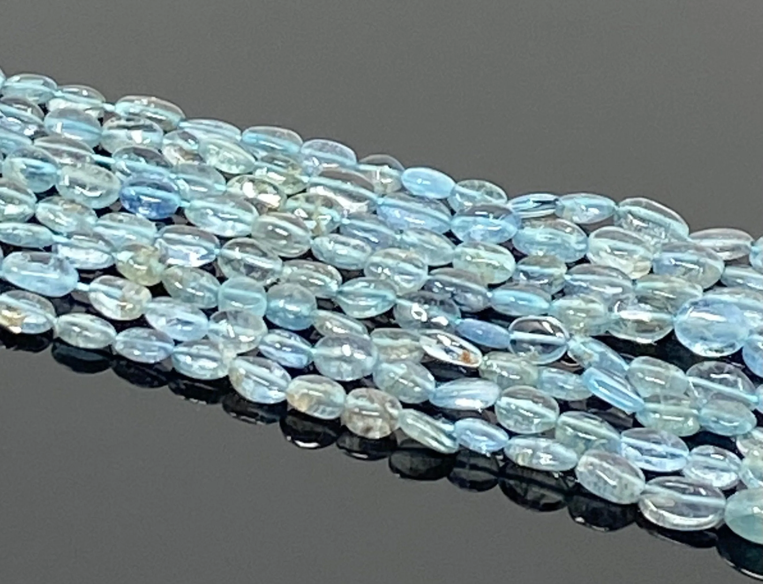 15” Rare Santa Maria Aquamarine Gemstone Beads, Aquamarine Oval Nugget Smooth Beads, Bulk Wholesale Beads, 4x3mm - 8x6mm