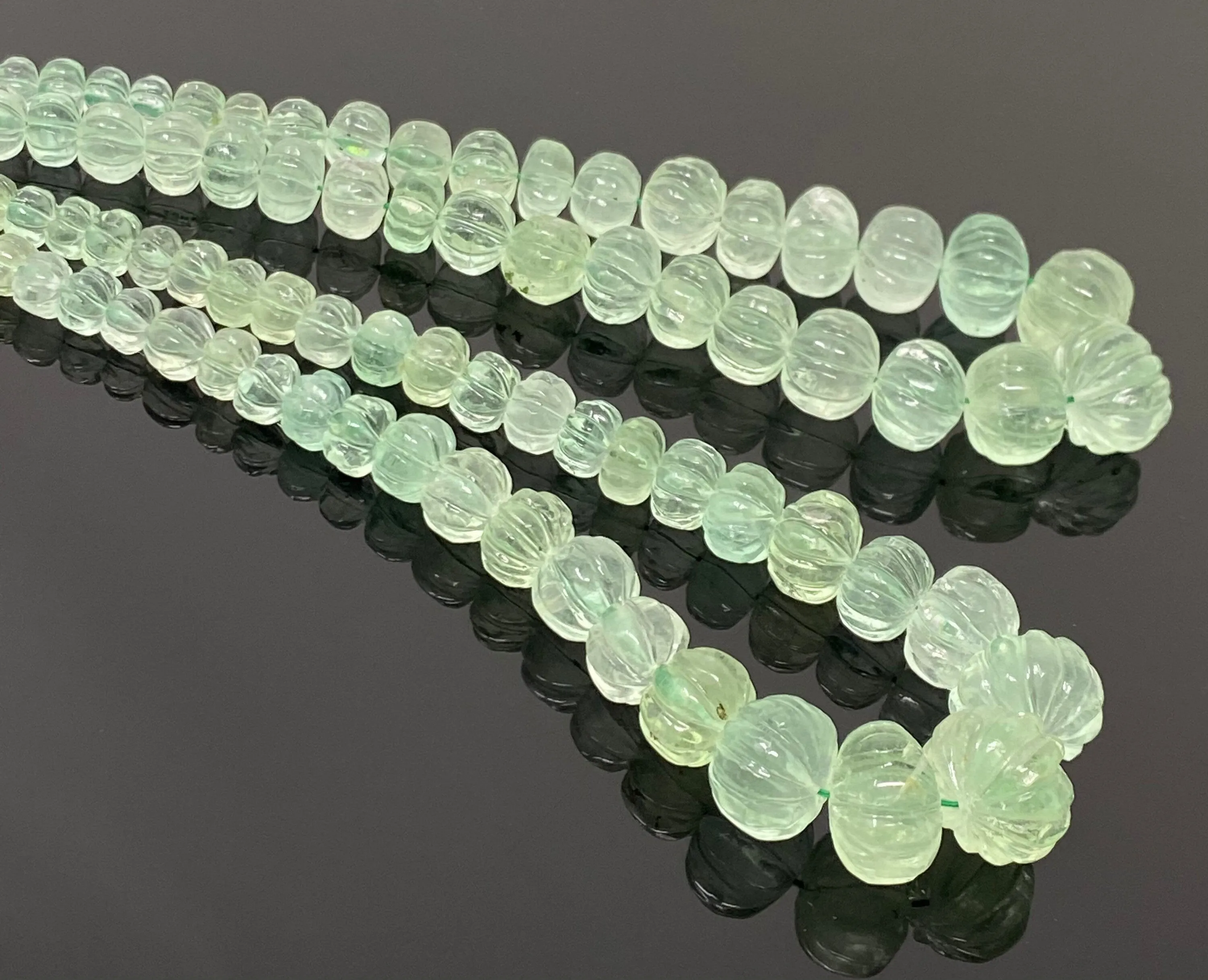 16” Natural Fluorite Gemstone Beads, Green Fluorite Carved Melon Pumpkin Beads, Jewelry Supplies, Wholesale Bulk Beads,
