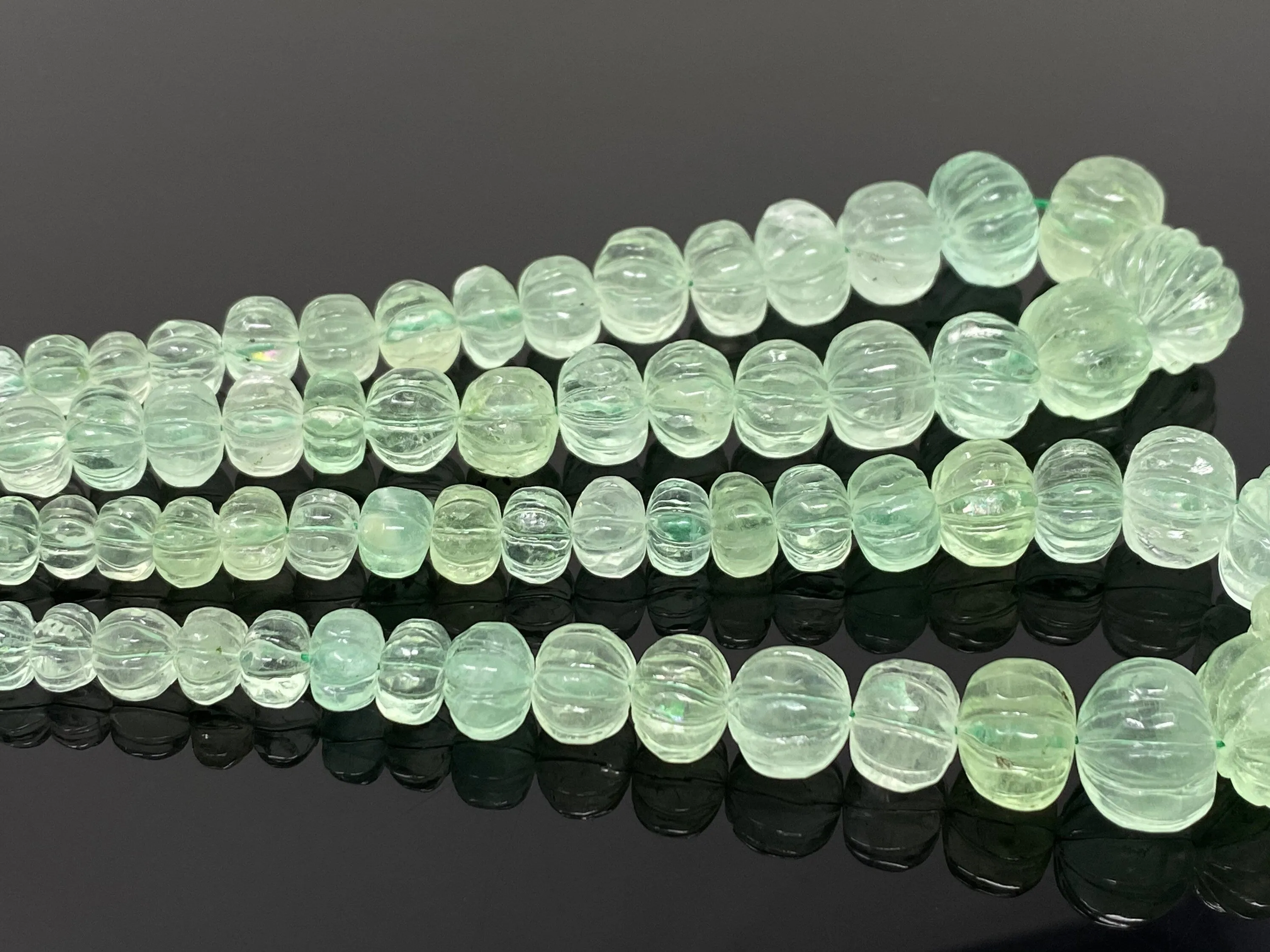 16” Natural Fluorite Gemstone Beads, Green Fluorite Carved Melon Pumpkin Beads, Jewelry Supplies, Wholesale Bulk Beads,
