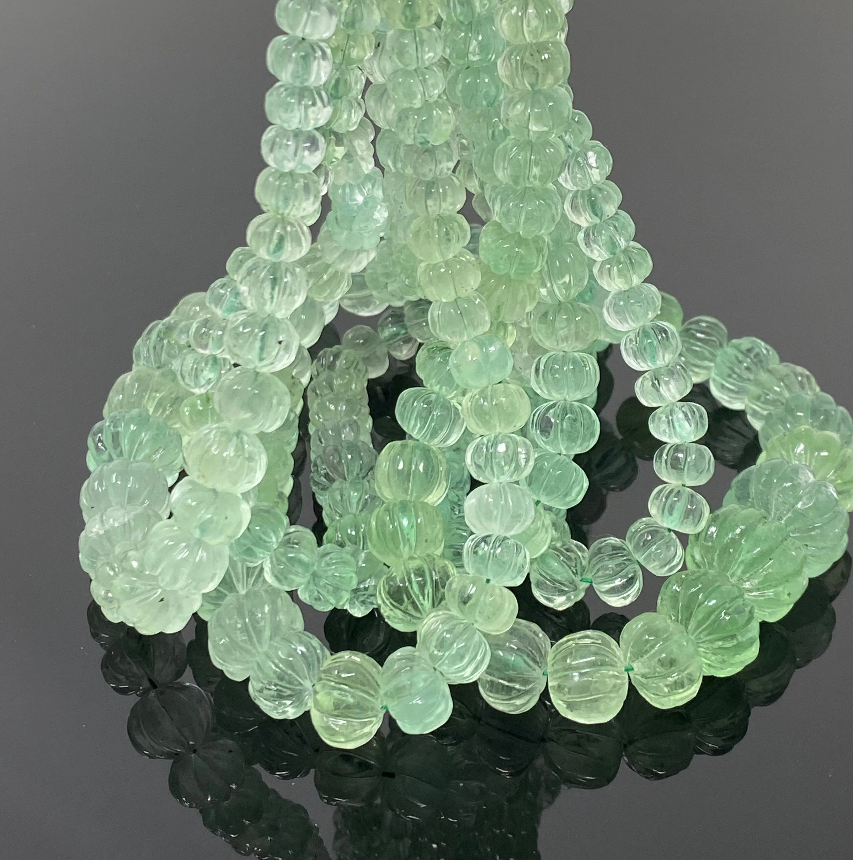 16” Natural Fluorite Gemstone Beads, Green Fluorite Carved Melon Pumpkin Beads, Jewelry Supplies, Wholesale Bulk Beads,