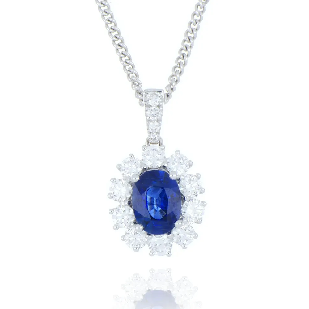 18ct White Gold 1.38ct Sapphire and Diamond Necklace