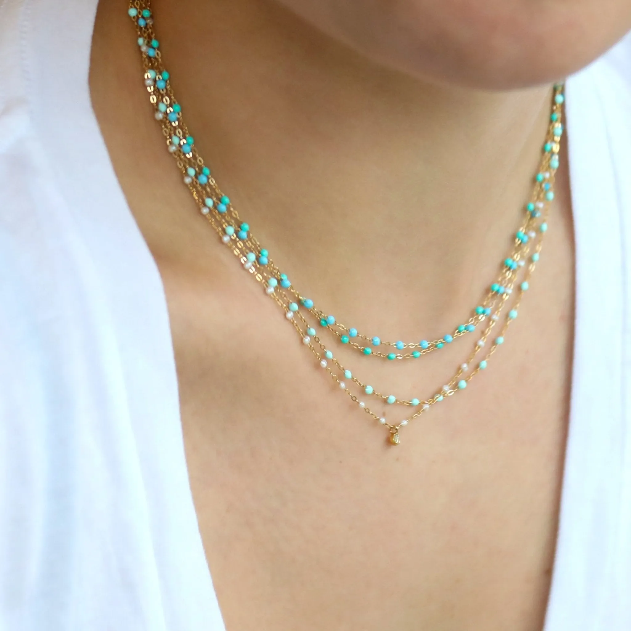 18K Gold & Turquoise Green Resin "Classic Supreme" Diamond Necklace