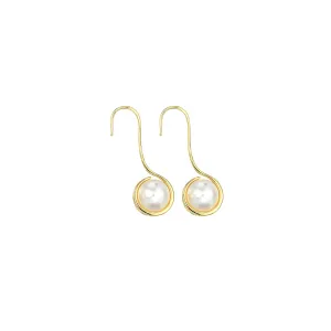 18k Gold Pearl Hook Earrings; Pearl Drop Earrings
