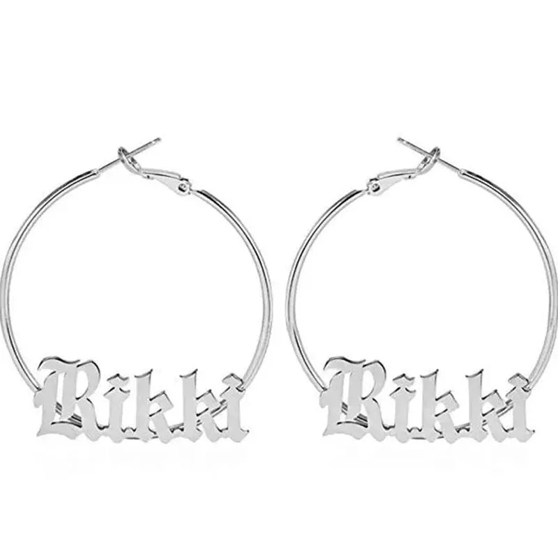18K Gold Plated Custom Name Hoop Earring- Personalized Name Plate Earring