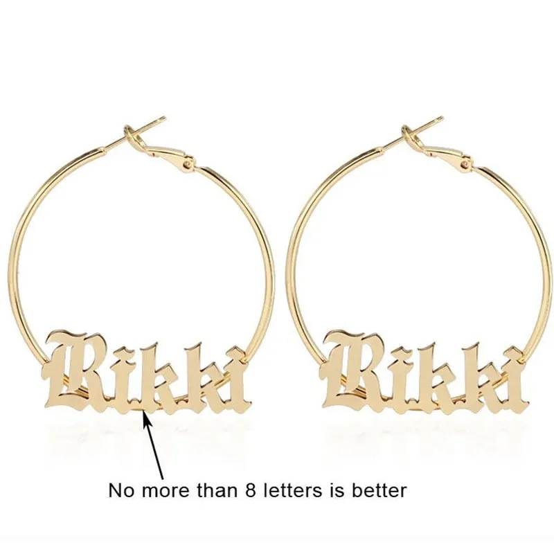 18K Gold Plated Custom Name Hoop Earring- Personalized Name Plate Earring