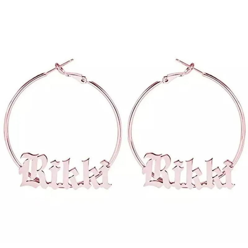 18K Gold Plated Custom Name Hoop Earring- Personalized Name Plate Earring