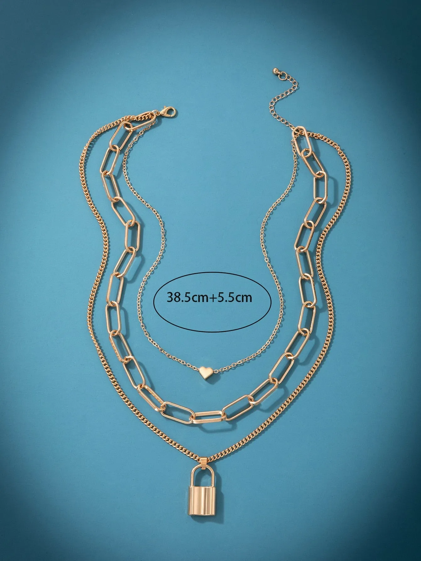 1pc Lock Charm Heart and Chain Layered Necklace Creative Necklace for Women