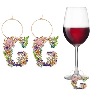 2 PCS Letter G Diamond Wine Glass Charms Diamond Painting Drink Markers Tags