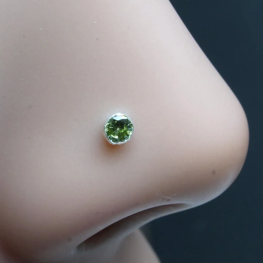 4pc Set Sterling Silver Nose Pin with champagne, Green ,Orange & Purple Color Stone with Push Pin for Girls and women