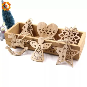 6 Piece Christmas Snowflakes Wooden Pendant Ornaments