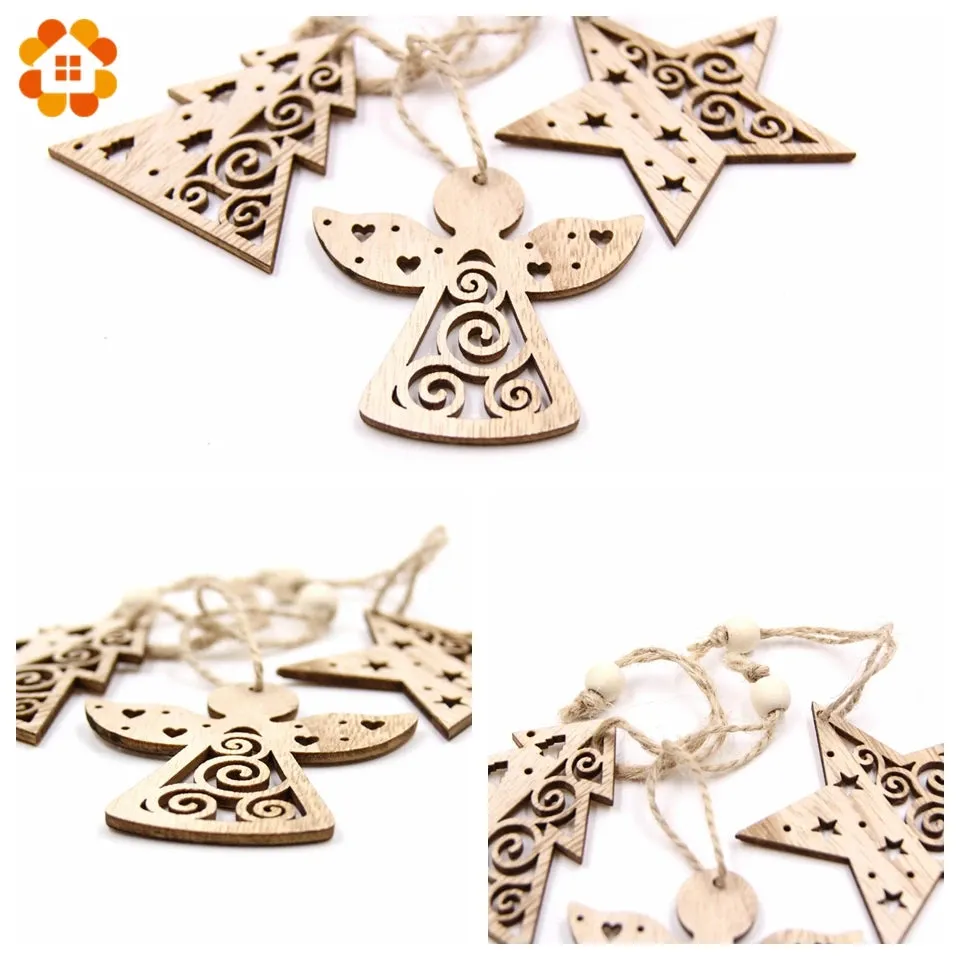 6 Piece Christmas Snowflakes Wooden Pendant Ornaments
