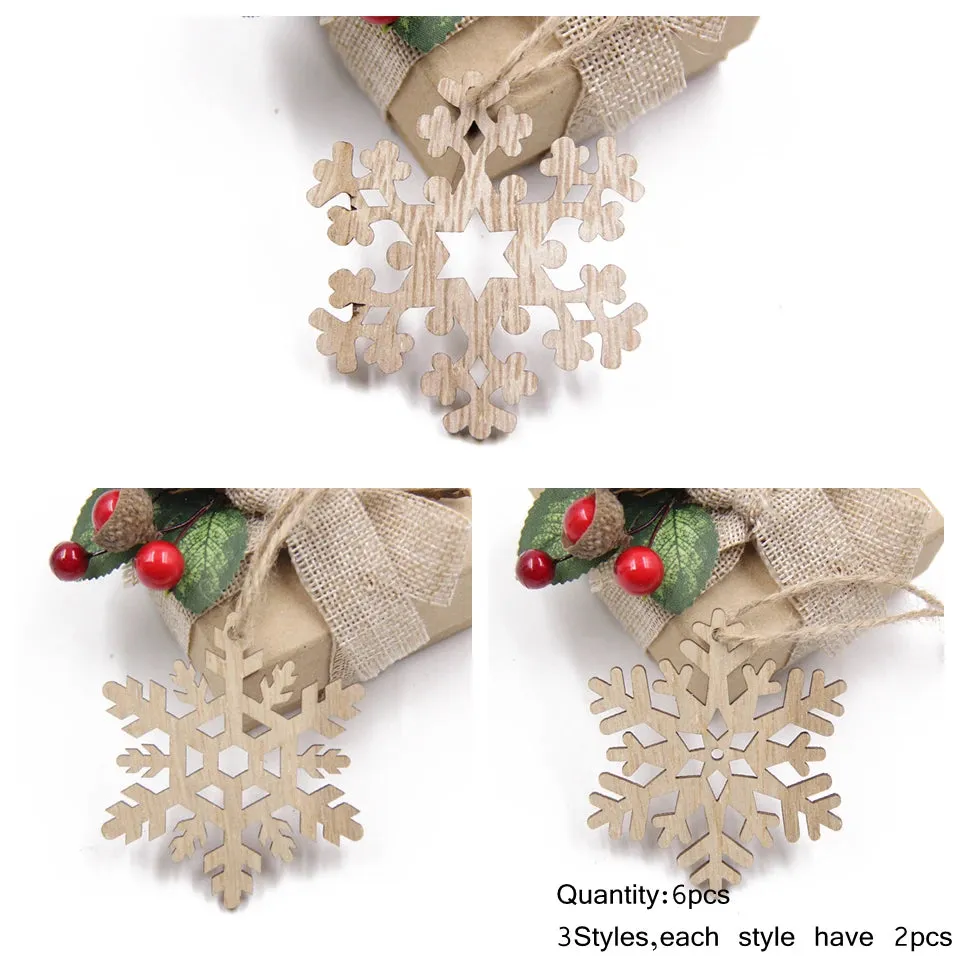 6 Piece Christmas Snowflakes Wooden Pendant Ornaments
