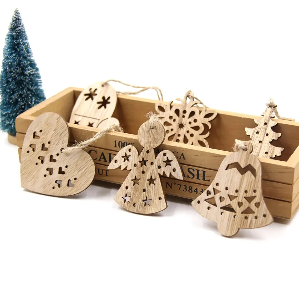 6 Piece Christmas Snowflakes Wooden Pendant Ornaments