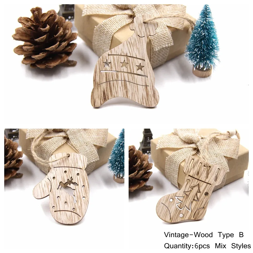 6 Piece Christmas Snowflakes Wooden Pendant Ornaments