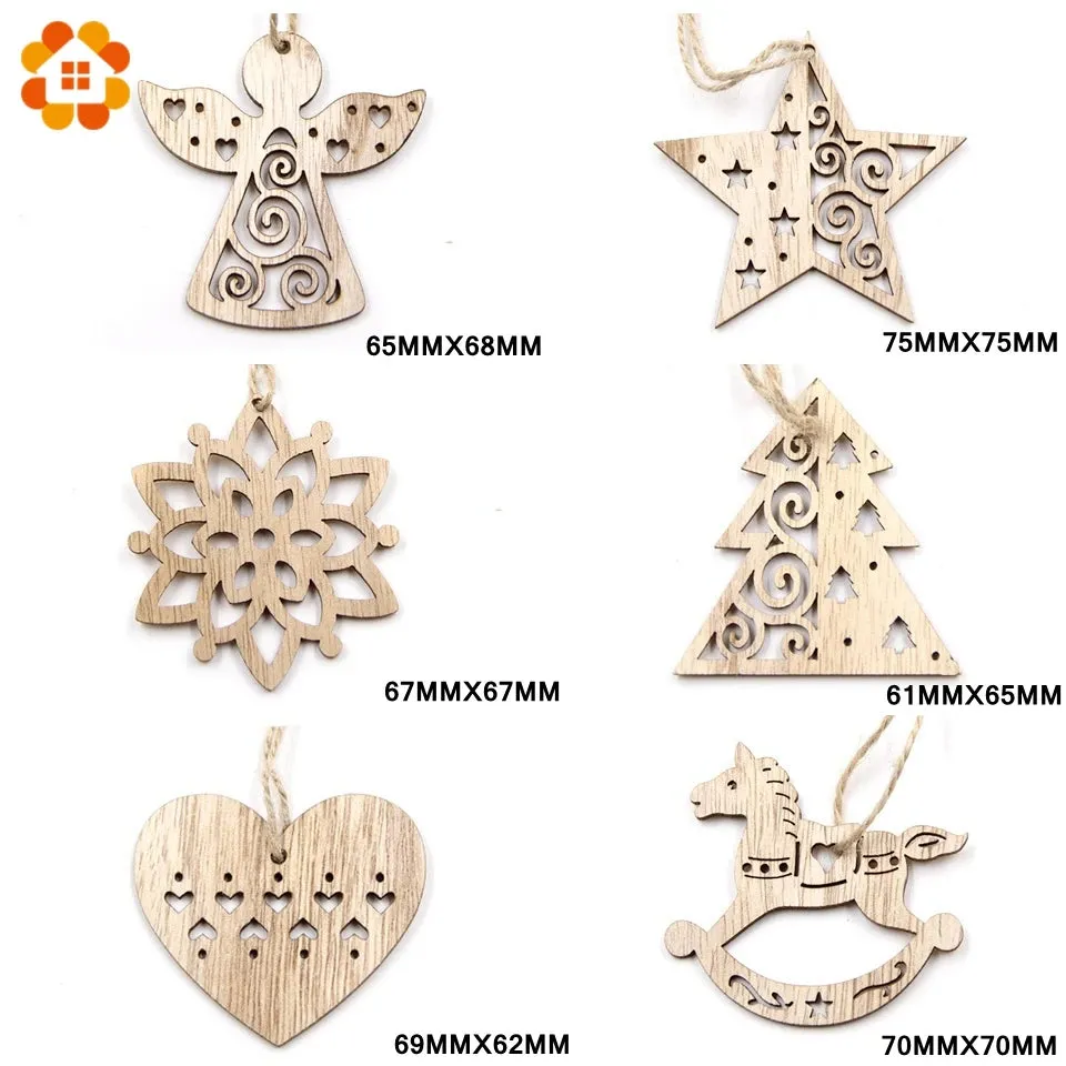 6 Piece Christmas Snowflakes Wooden Pendant Ornaments