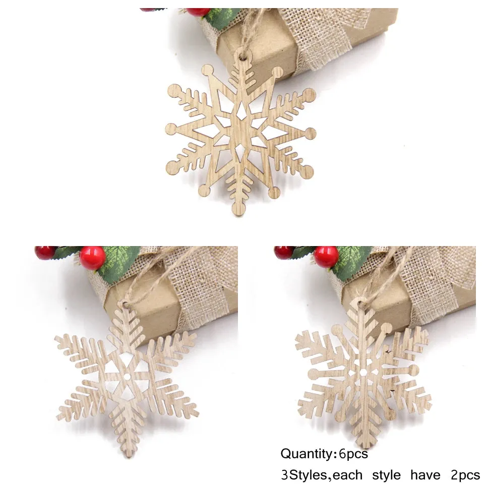 6 Piece Christmas Snowflakes Wooden Pendant Ornaments
