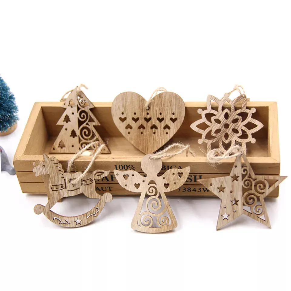 6 Piece Christmas Snowflakes Wooden Pendant Ornaments