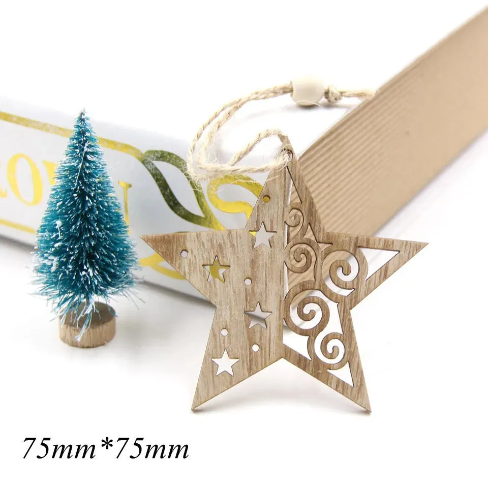 6 Piece Christmas Snowflakes Wooden Pendant Ornaments