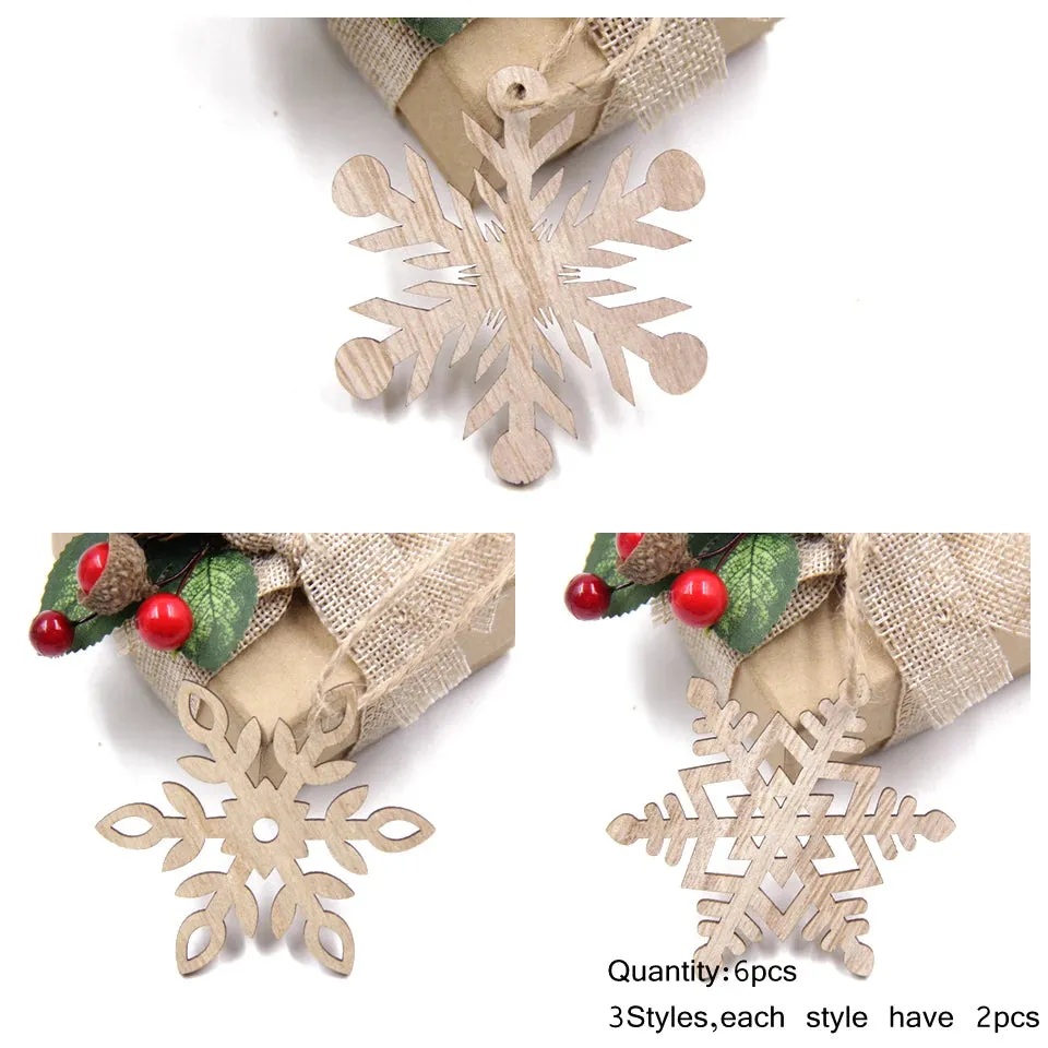 6 Piece Christmas Snowflakes Wooden Pendant Ornaments
