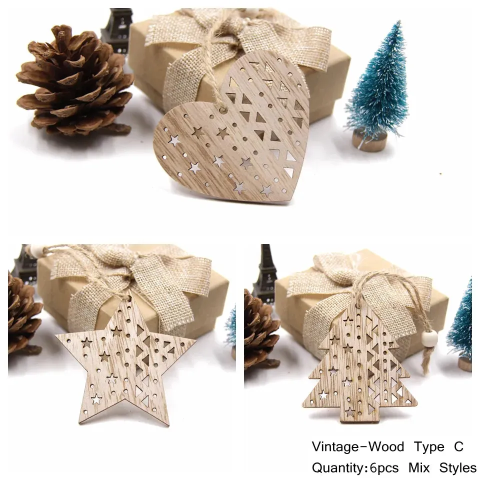 6 Piece Christmas Snowflakes Wooden Pendant Ornaments
