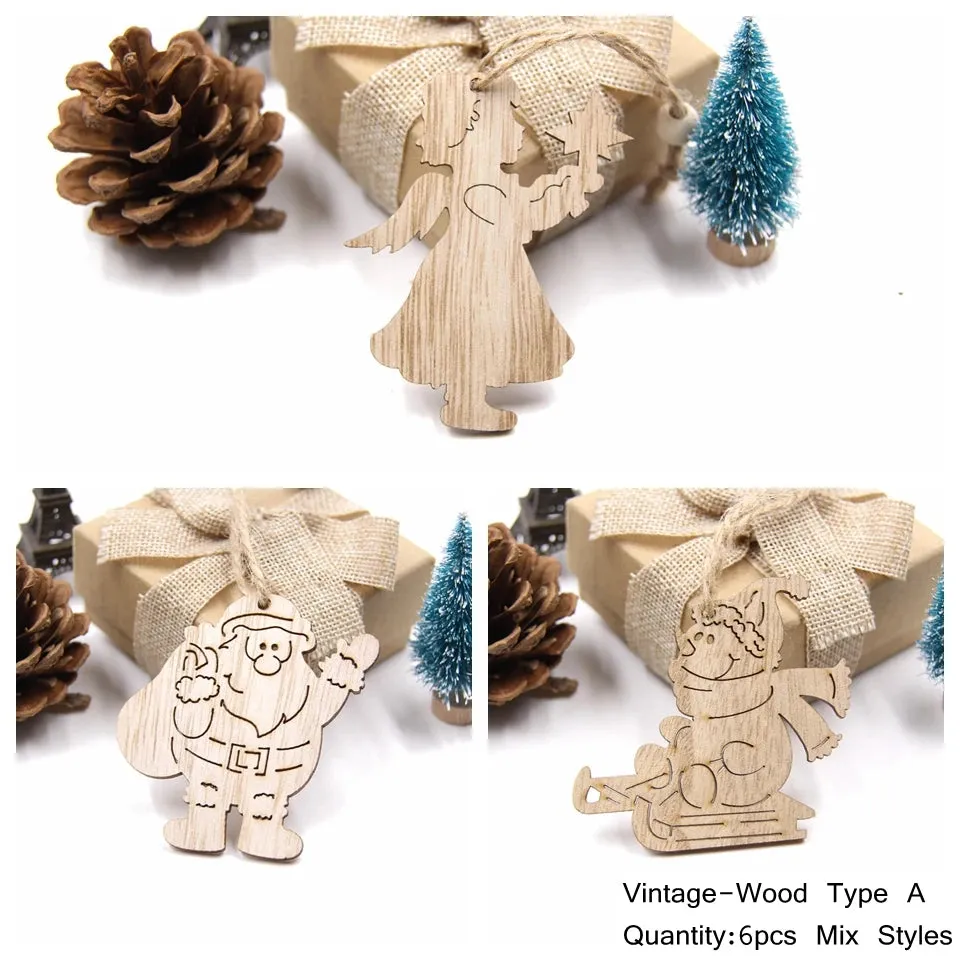 6 Piece Christmas Snowflakes Wooden Pendant Ornaments