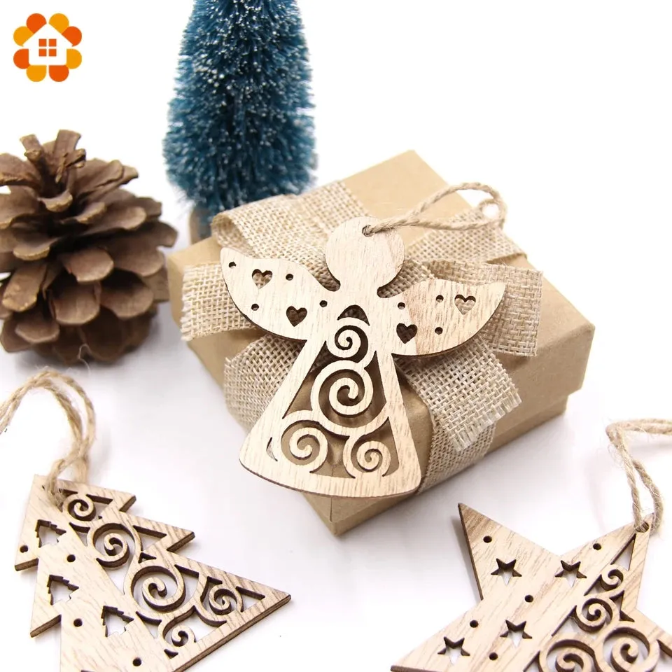 6 Piece Christmas Snowflakes Wooden Pendant Ornaments