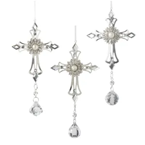 6.5” Cross Ornaments - Metal with Acrylic Pendants  Elegant Christmas Decorations