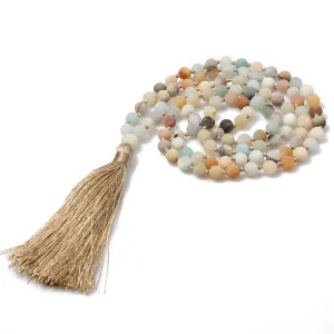 6/8mm Natural Frosted Amazonite Beads Knotted 108 Mala Necklace Meditation