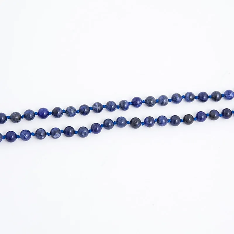 6mm Natural Blue Sodalite Stone Lapis Lazuli Beaded Knotted Necklace